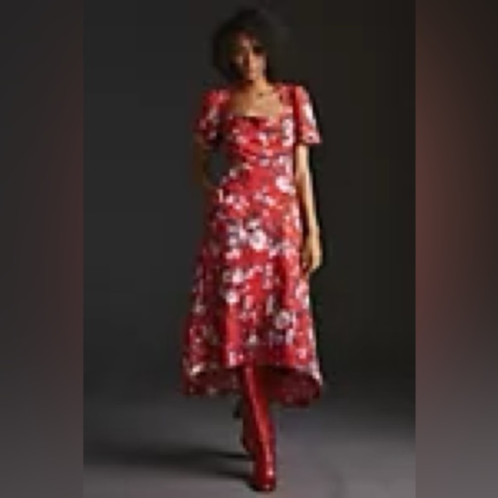 NWT Maeve by Anthropologie Floral Puff Sleeve MIDI Dress.  Size 0